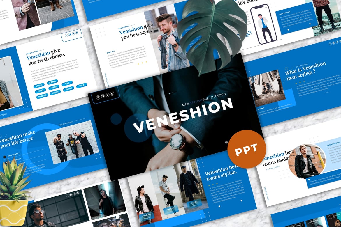 Veneshion - Template Presentasi PowerPoint Stylish untuk Pria