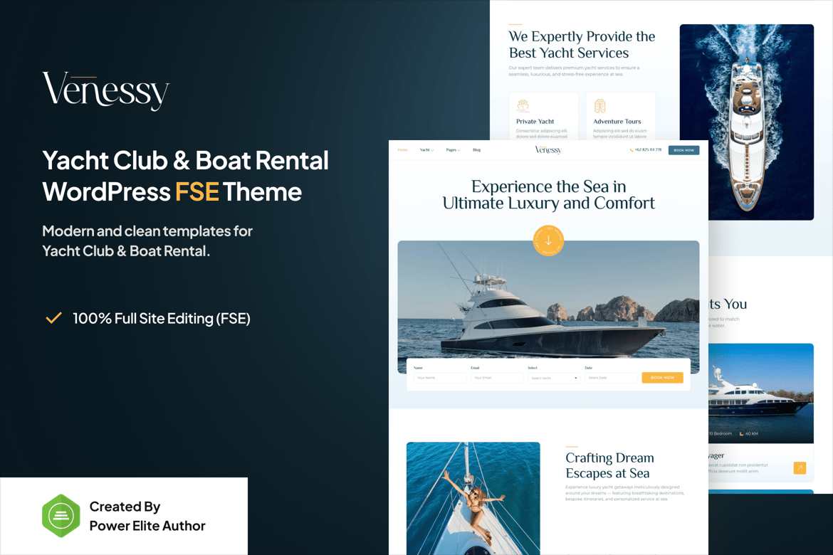 Venessy - Tema WordPress untuk Yacht Club & Penyewaan Kapal yang Elegan dan Fungsional