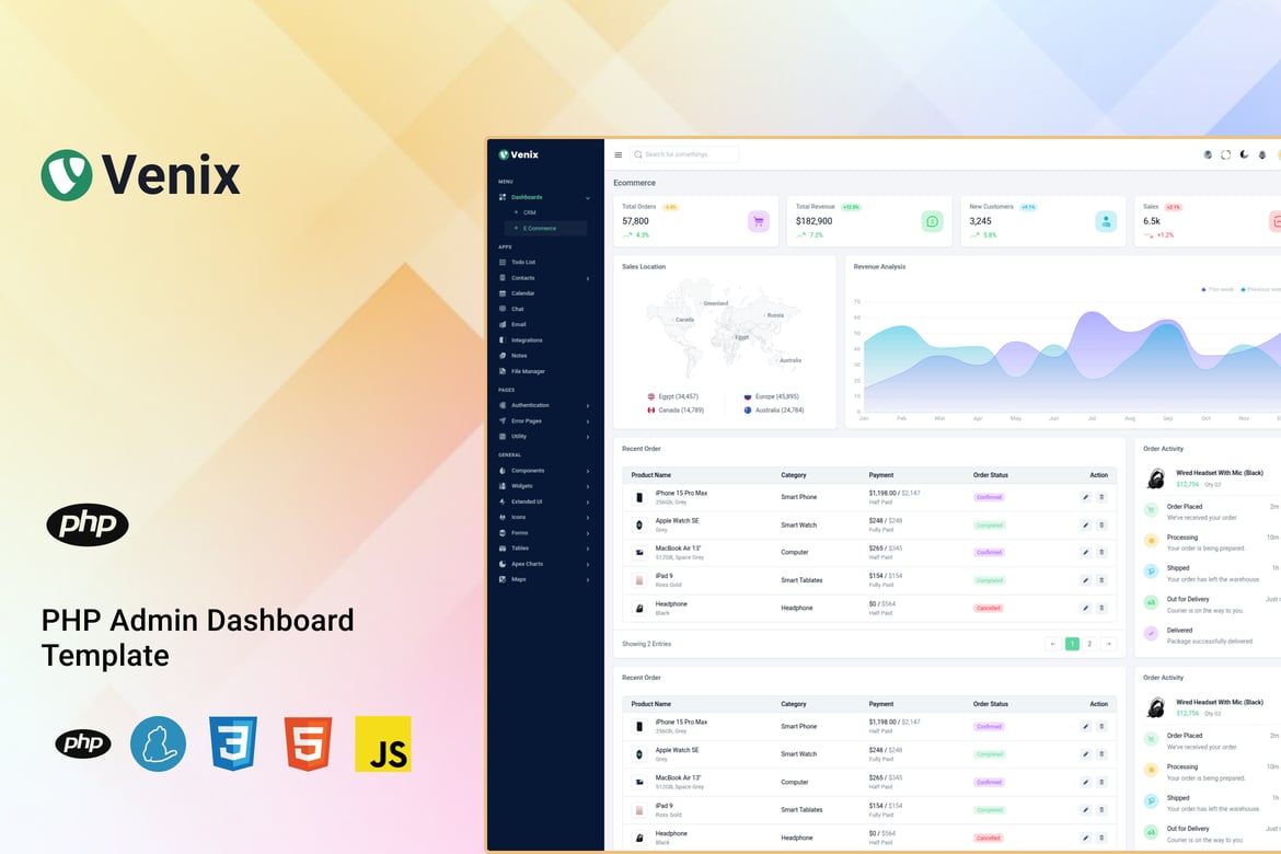 Venix - Template Admin dan Dashboard PHP Modern