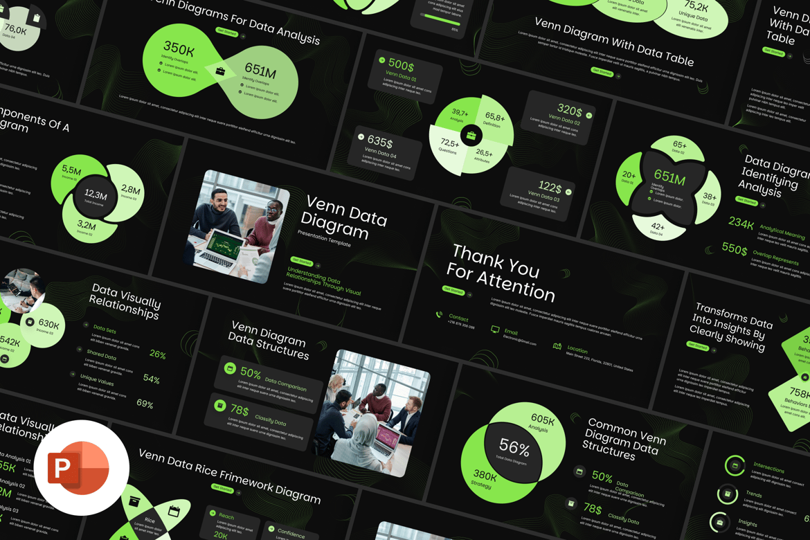 Template PowerPoint Diagram Venn untuk Analisis Data