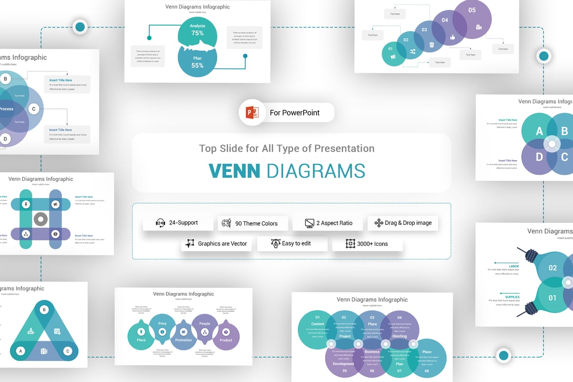 Template PowerPoint Diagram Venn yang Modern dan Kreatif