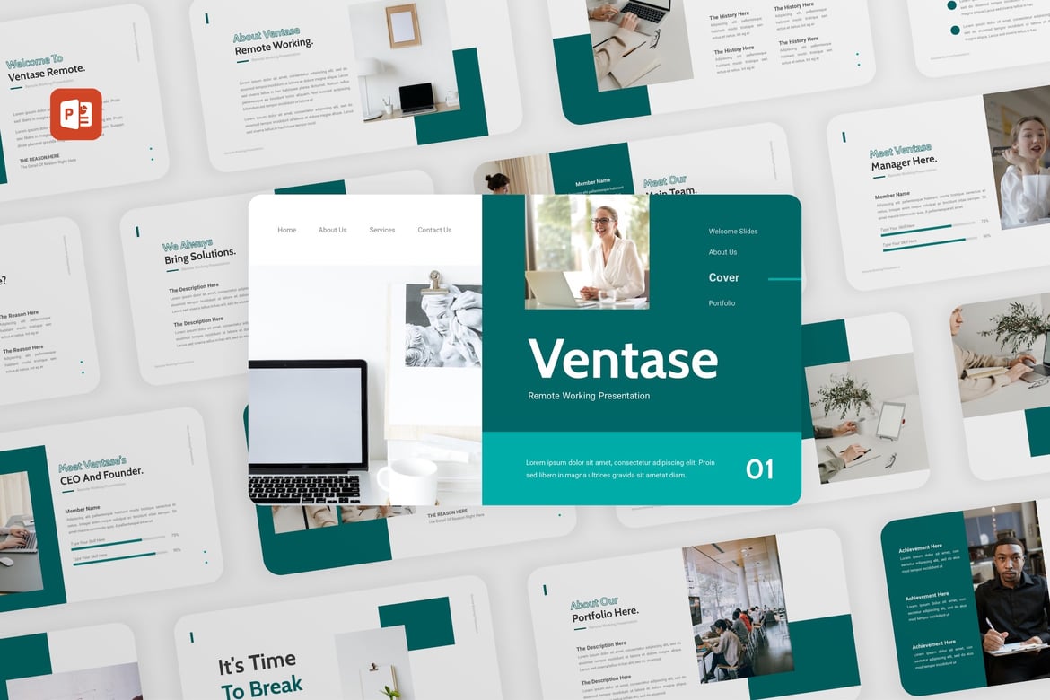 Template PowerPoint Ventase untuk Pekerjaan Jarak Jauh yang Menarik