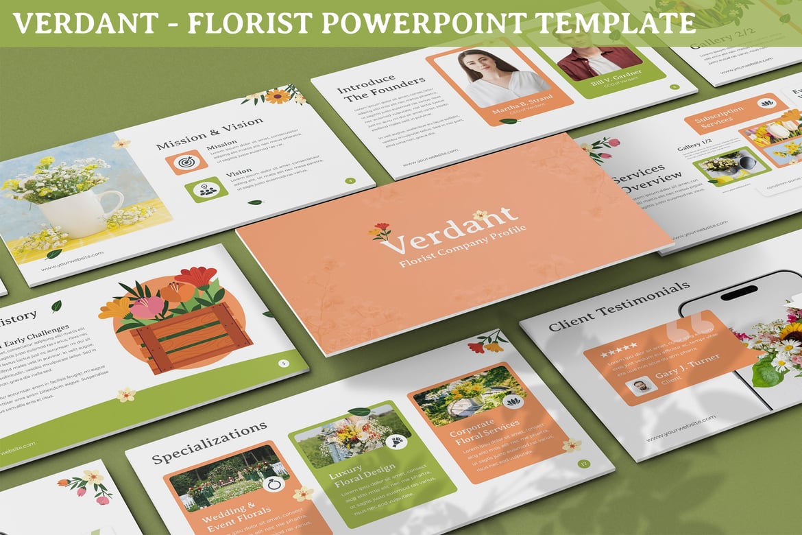 Template PowerPoint Florist Verdant - Presentasi Bunga yang Memukau