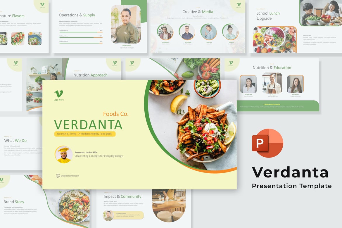 Template Presentasi PowerPoint Verdanta: Makanan Sehat Modern yang Menarik
