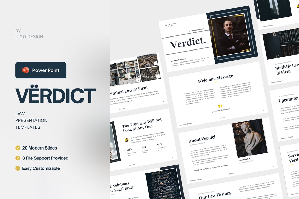 Template Presentasi Hukum Verdict - PowerPoint yang Modern dan Profesional