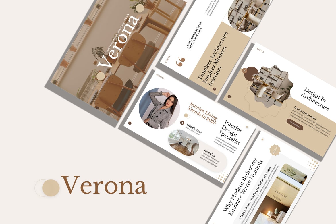 Template Presentasi PowerPoint Verona untuk Desain Interior yang Menawan