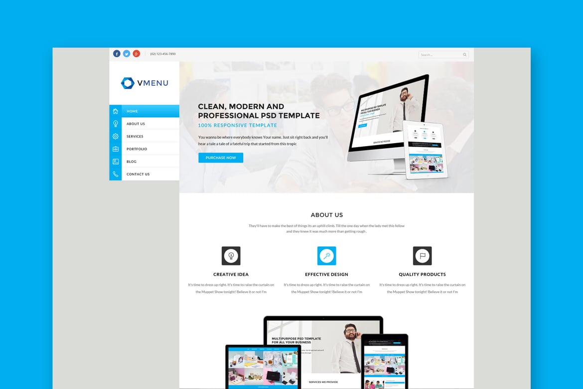 Template Website Menu Vertikal - Responsive dan Modern
