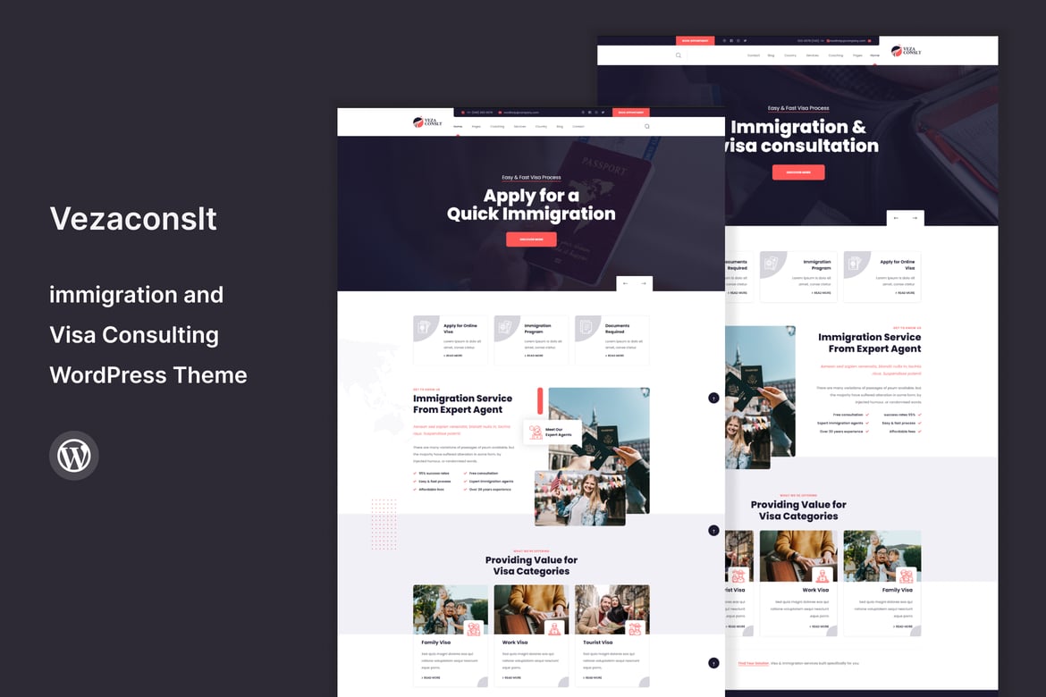 Vezaconslt - Tema WordPress Profesional untuk Layanan Imigrasi dan Konsultasi Visa
