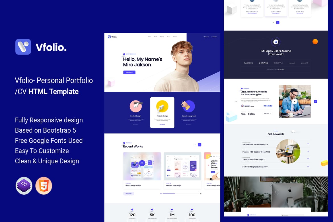 Vfolio - Template Website Portofolio Pribadi/CV yang Modern dan Responsif