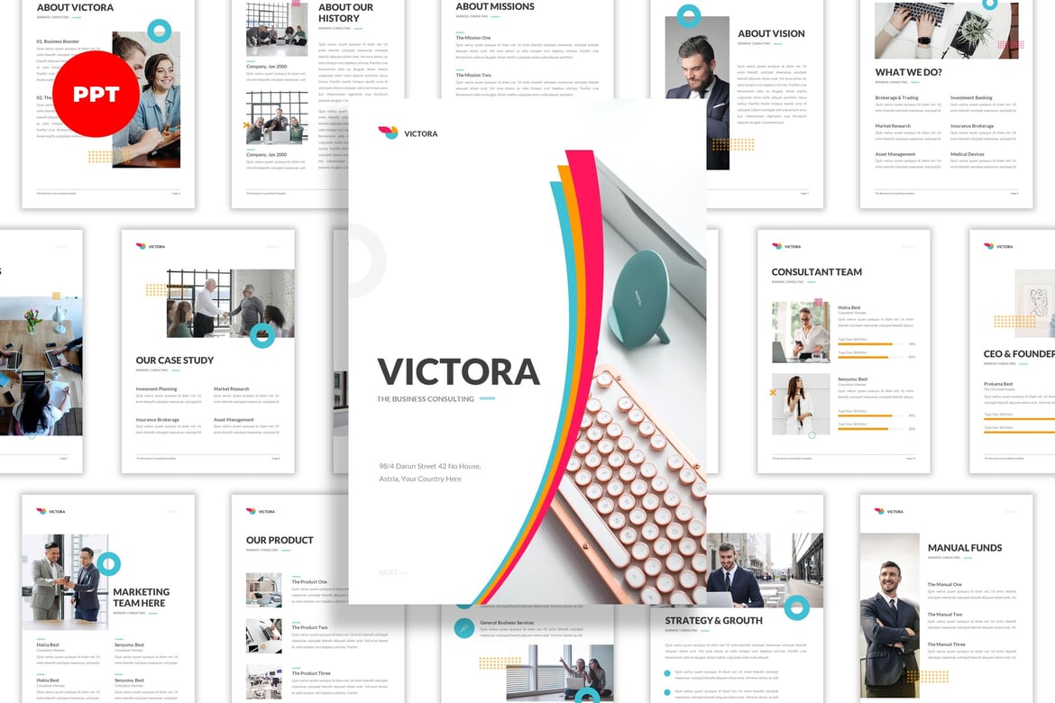 Template PowerPoint Bisnis Victora - Presentasi Profesional A4
