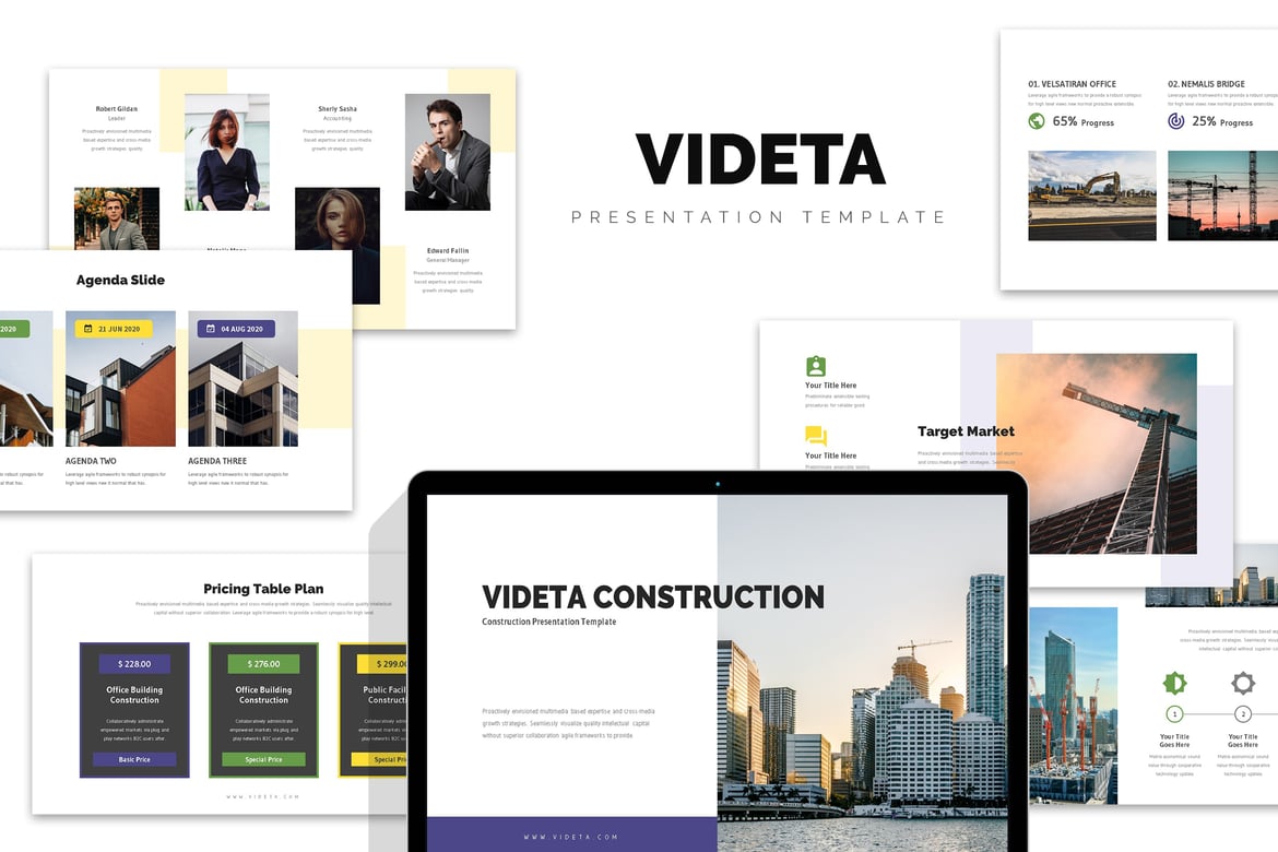 Template PowerPoint Videta untuk Presentasi Konstruksi yang Menarik