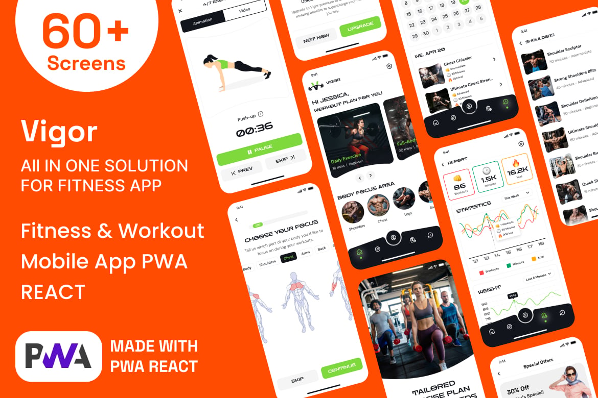 Vigor - Template Website Mobile App PWA untuk Kebugaran & Gym