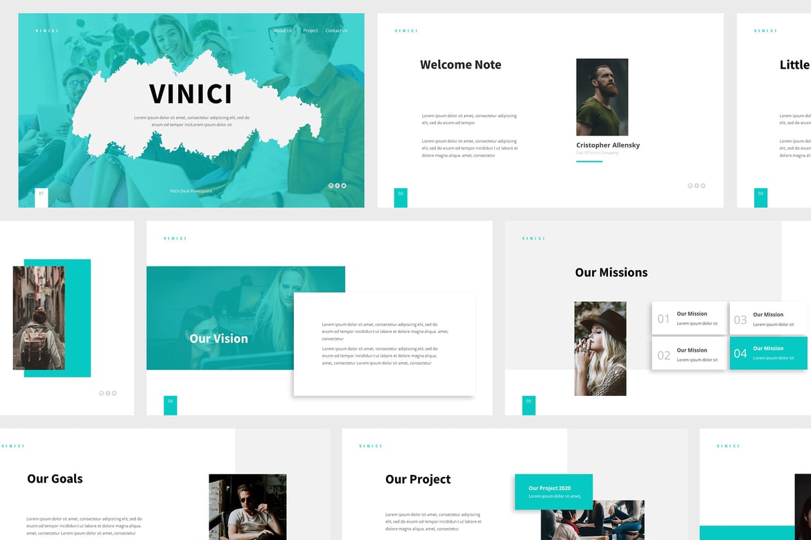 Template Presentasi Pitch Deck Vinici yang Modern dan Minimalis