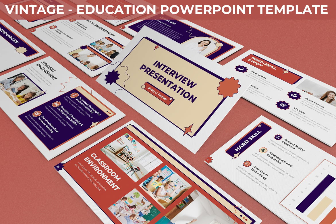 Template PowerPoint Pendidikan Bergaya Vintage yang Menawan