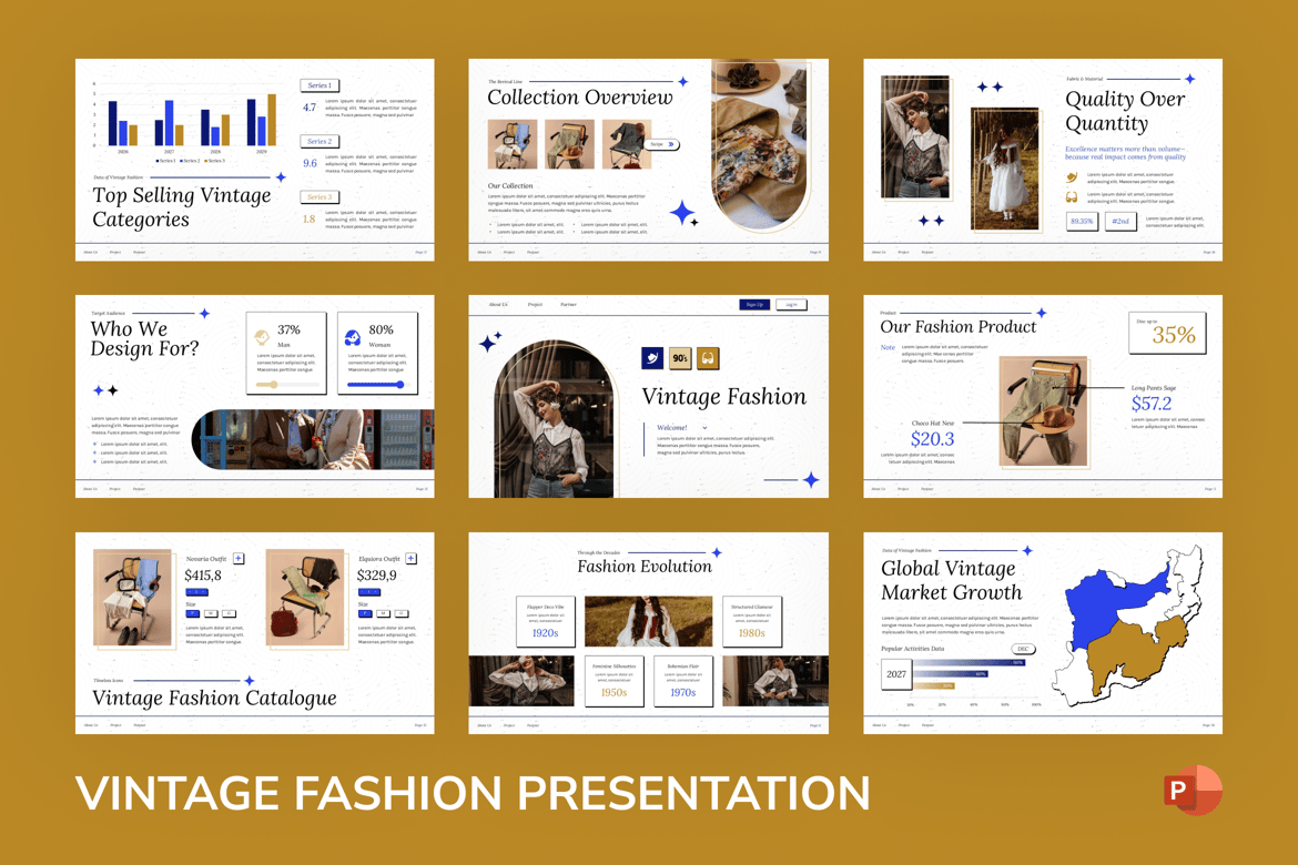Template PowerPoint Fashion Vintage yang Elegan