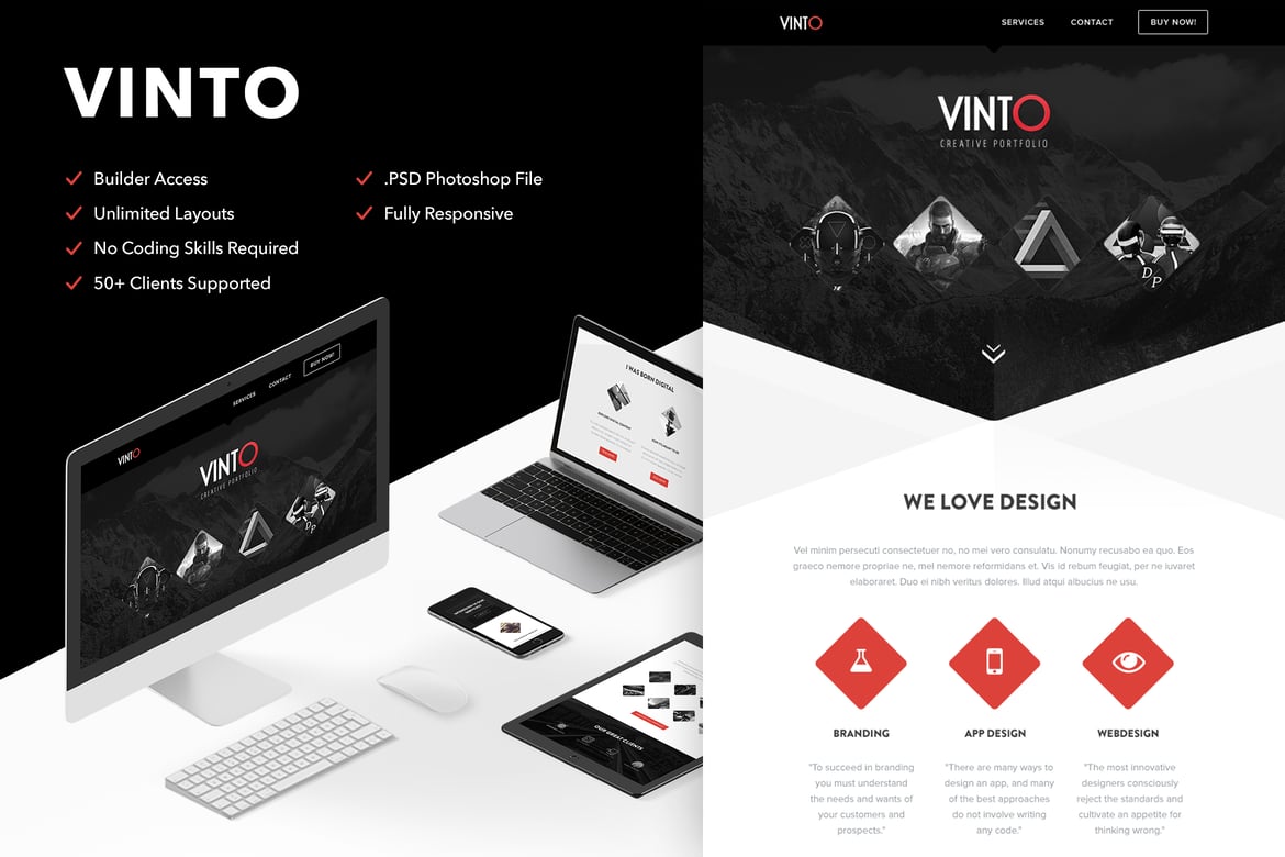 Vinto - Template Web Responsif dengan Akses Themebuilder