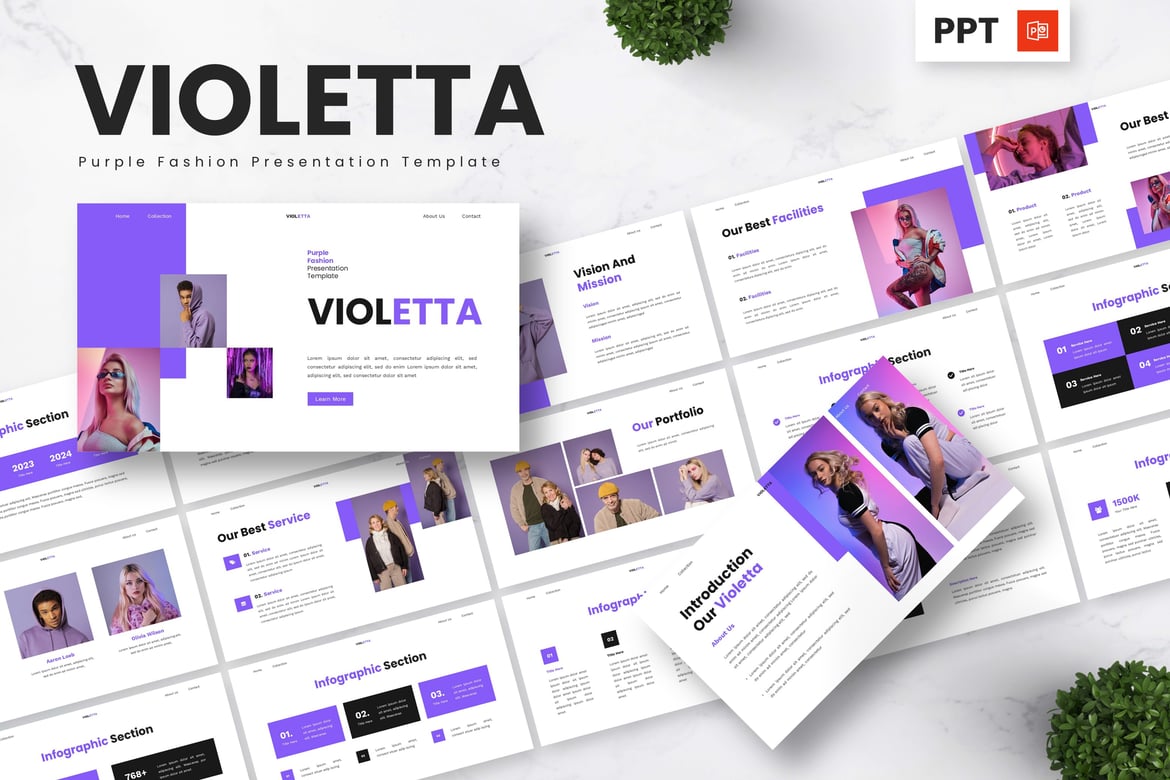 Template Presentasi Fashion Violetta - Elegan dan Stylish dalam Nuansa Ungu
