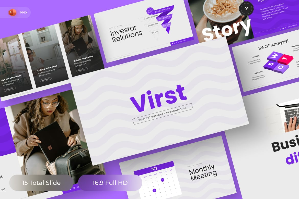 Template PowerPoint Bisnis Virts - Tingkatkan Presentasi Anda