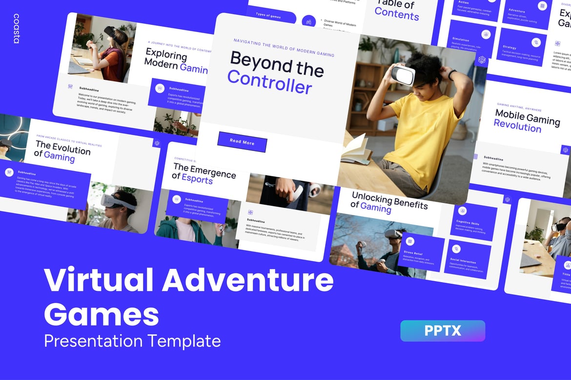 Template Powerpoint Permainan Petualangan Virtual yang Menarik