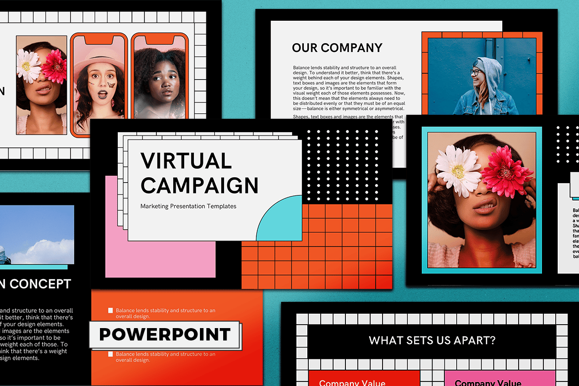 Template PowerPoint Kampanye Virtual yang Modern dan Minimalis