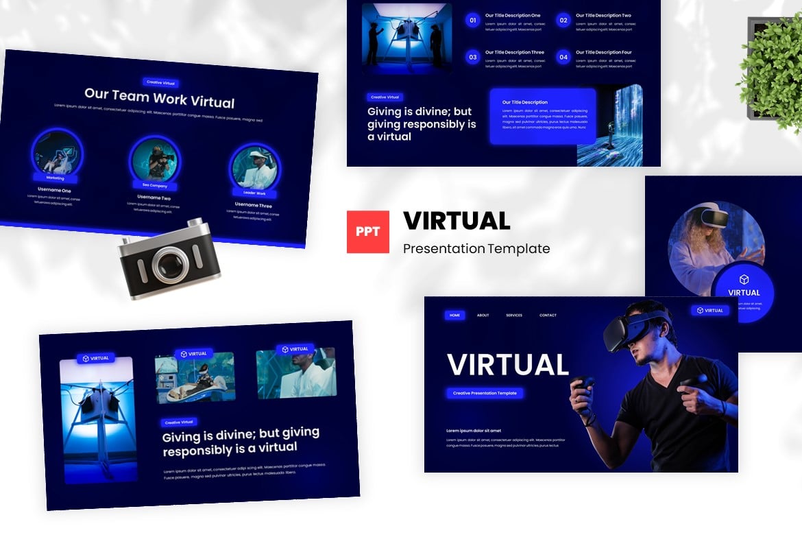 Template PowerPoint Kreatif Virtual yang Menawan