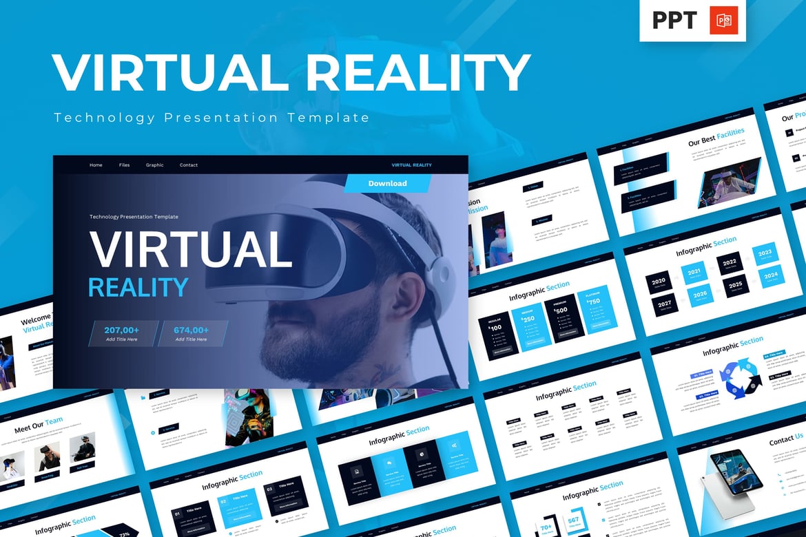 Template Powerpoint Teknologi Virtual Reality yang Futuristik dan Menarik