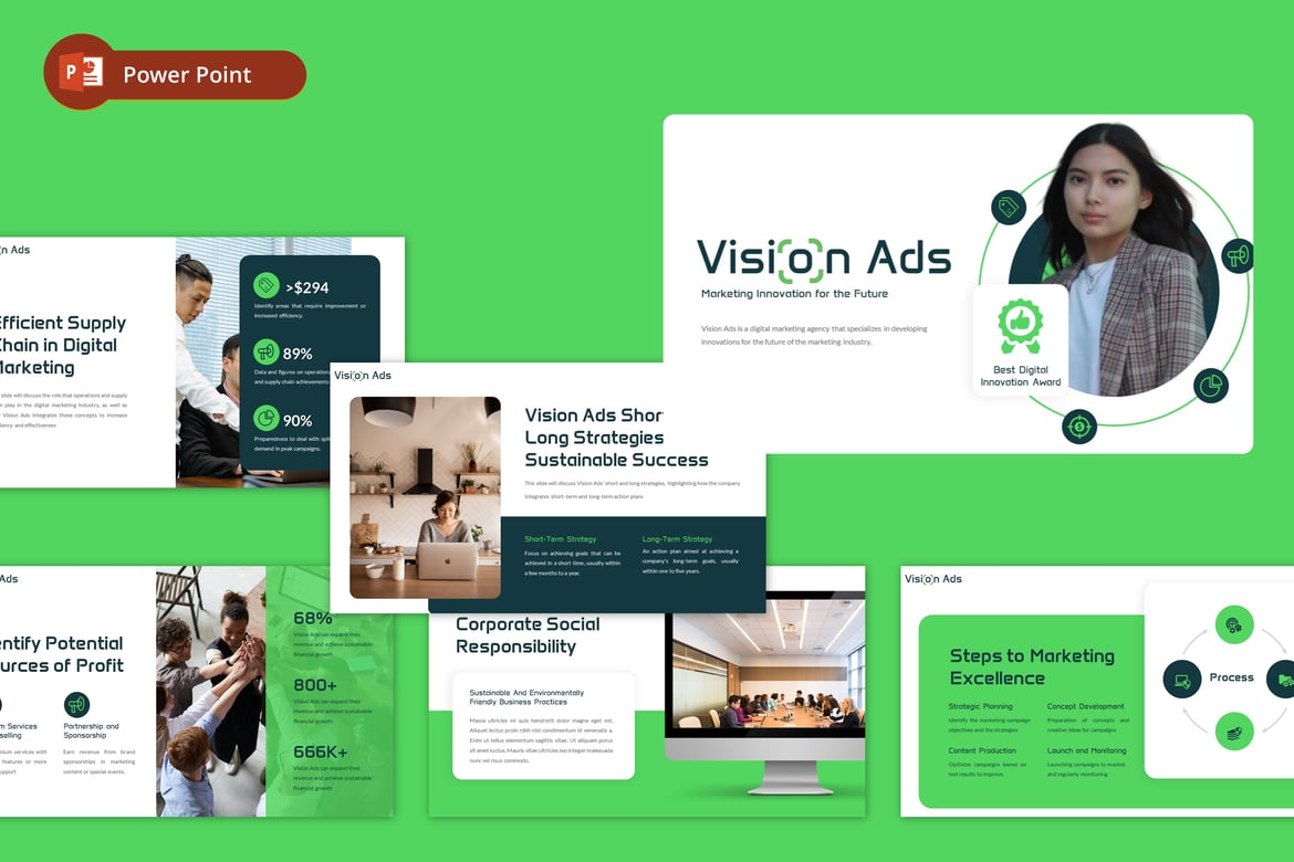 Template PowerPoint Pemasaran Digital Vision Ads yang Menarik