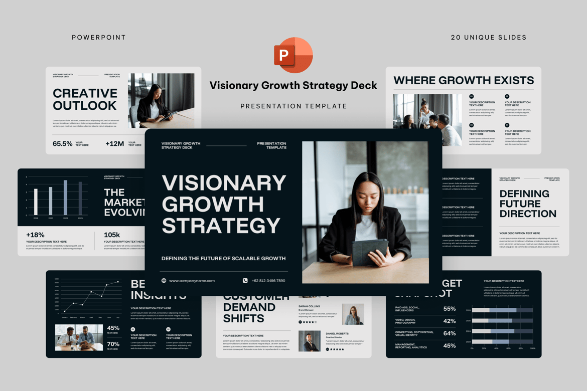 Template Presentasi Strategi Pertumbuhan Visioner Powerpoint