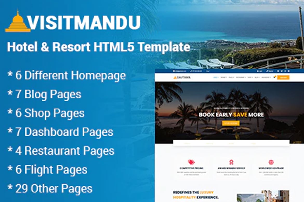 Template Website Hotel & Resort Visitmandu yang Menawan