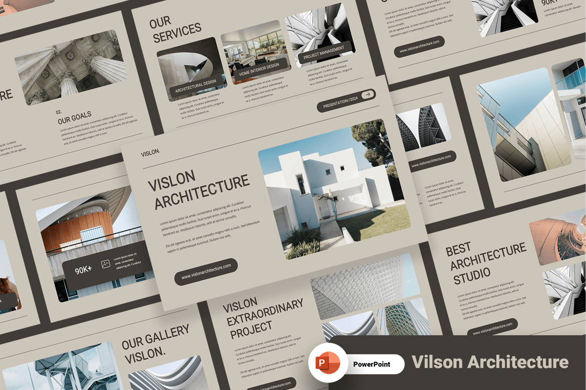 Template PowerPoint Arsitektur Vislon yang Menawan
