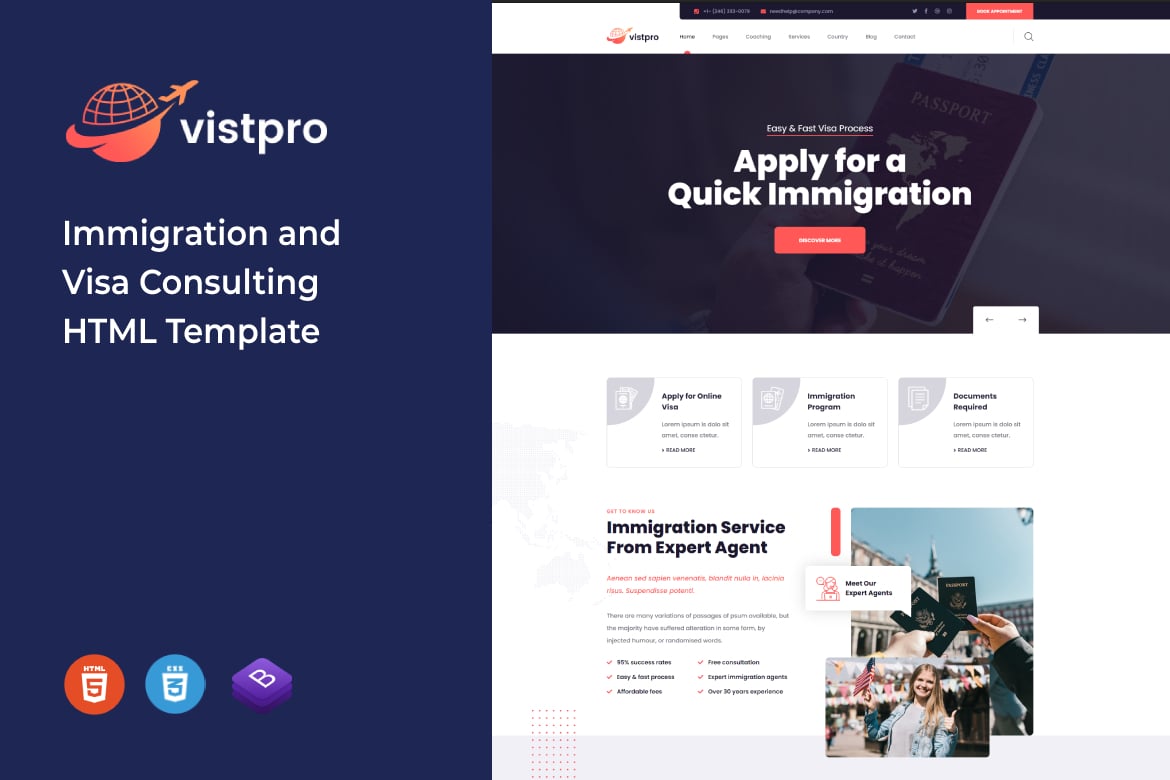 Vistpro - Template Website Konsultasi Imigrasi dan Visa yang Elegan