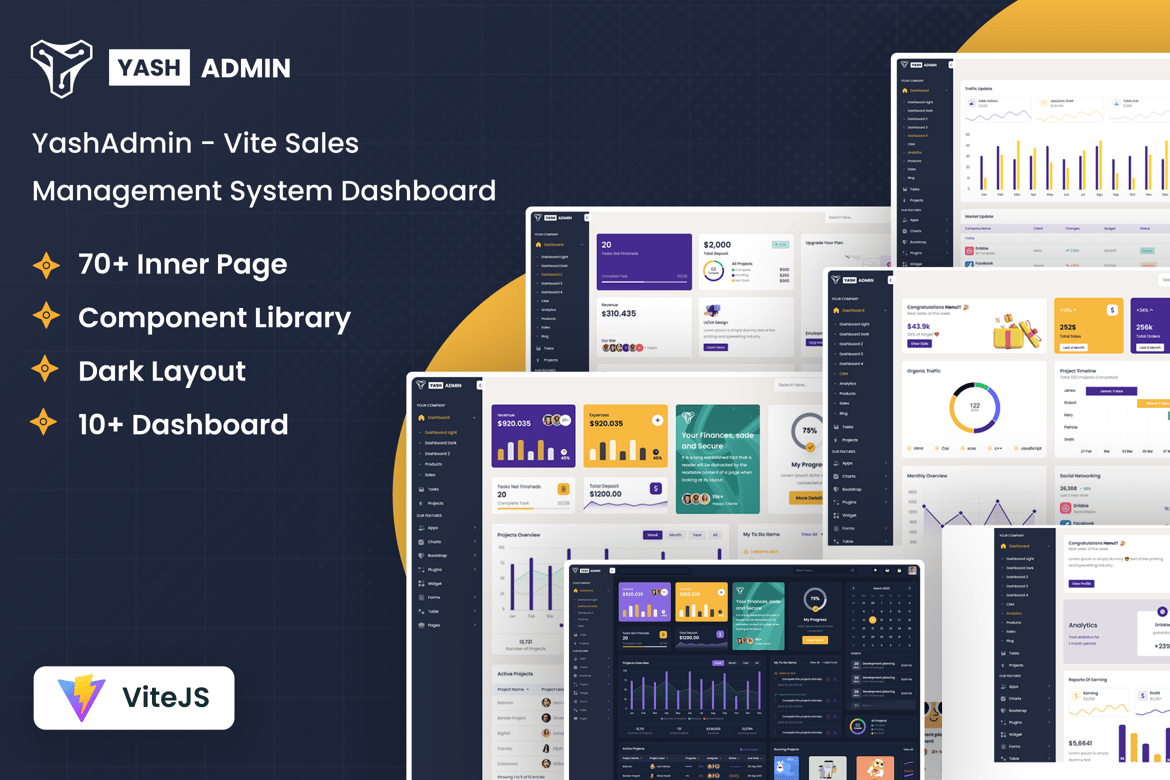 Template Dashboard Manajemen Penjualan Vite yang Modern dan Responsif