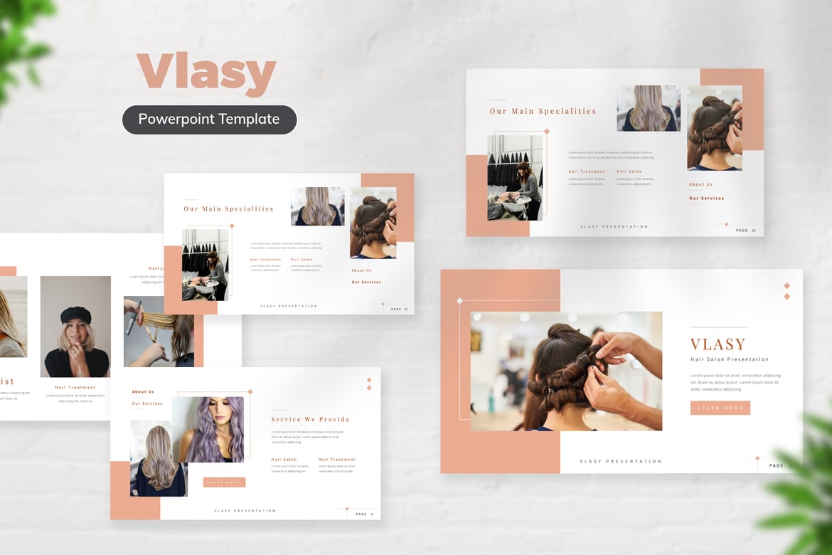 Template Presentasi PowerPoint Salon Rambut Vlasy yang Menarik