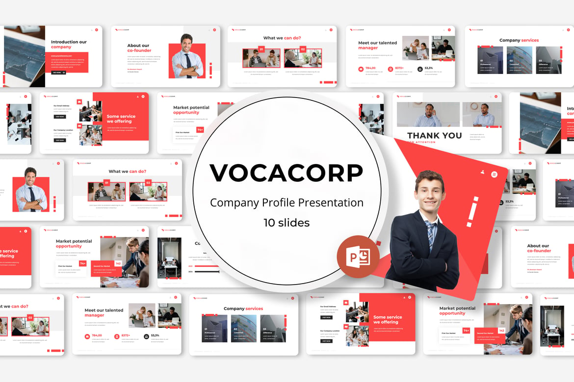 Template Powerpoint Profil Perusahaan Vocacorp yang Menarik