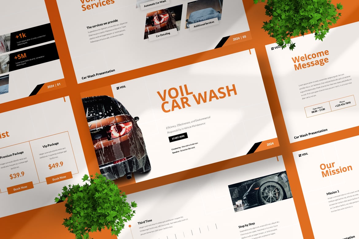 Template PowerPoint Cuci Mobil Voil yang Modern dan Profesional