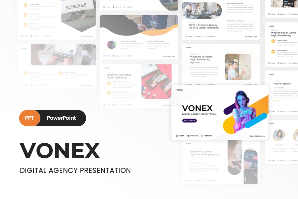 Vonex - Template PowerPoint untuk Agensi Digital yang Menarik