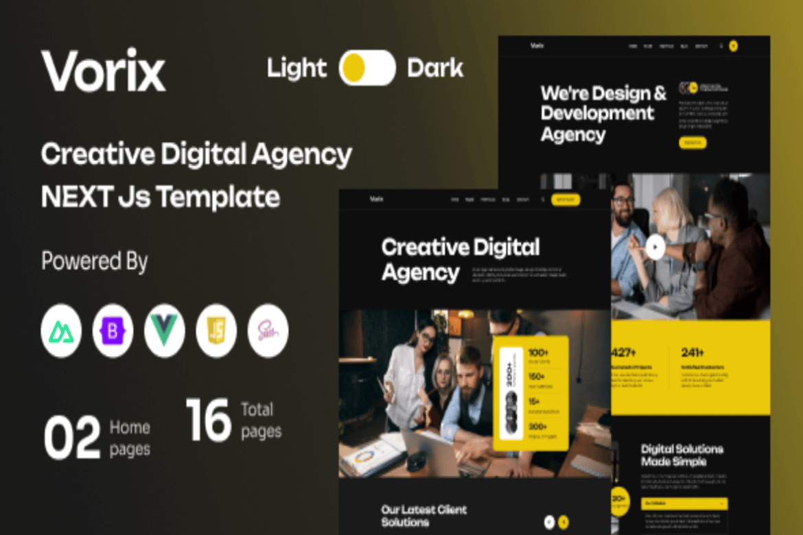 Template Website Kreatif Vorix untuk Agensi Digital dengan Vue Nuxt Js