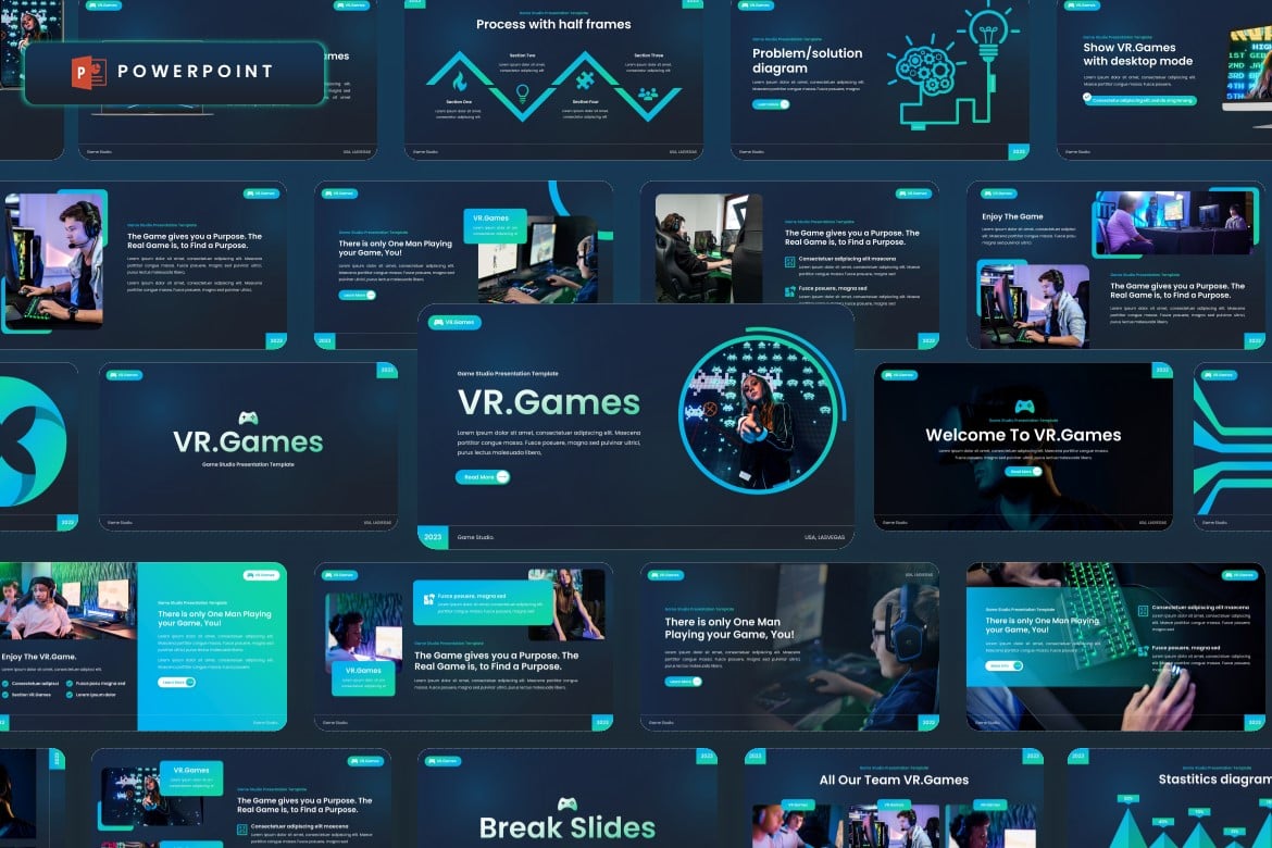 Template Presentasi Powerpoint Studio Game VR yang Modern dan Profesional