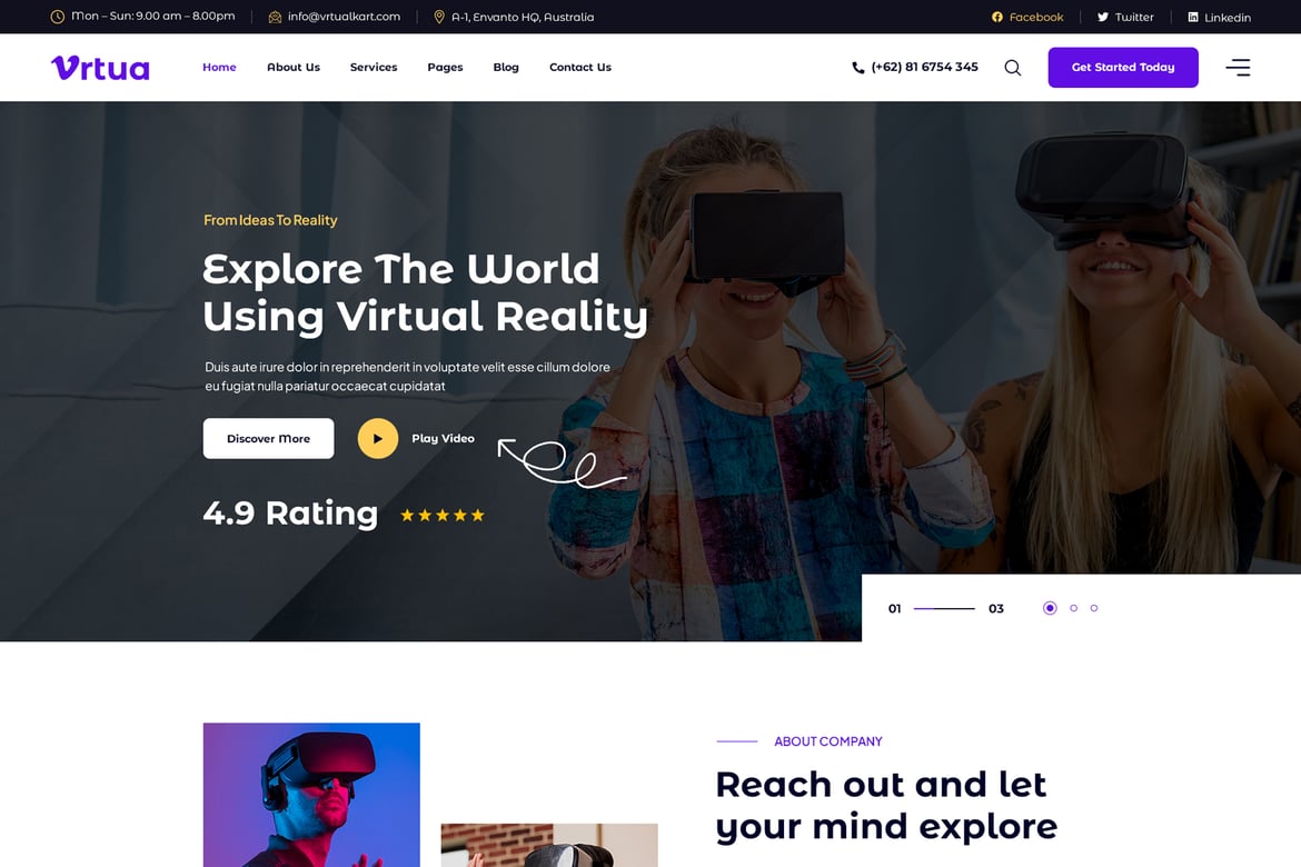 Vrtua - Template Website Layanan Realitas Virtual Berbasis React JS