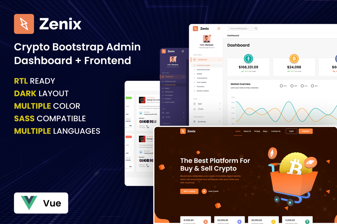 Template Dashboard Admin Crypto Vue yang Modern dan Responsif