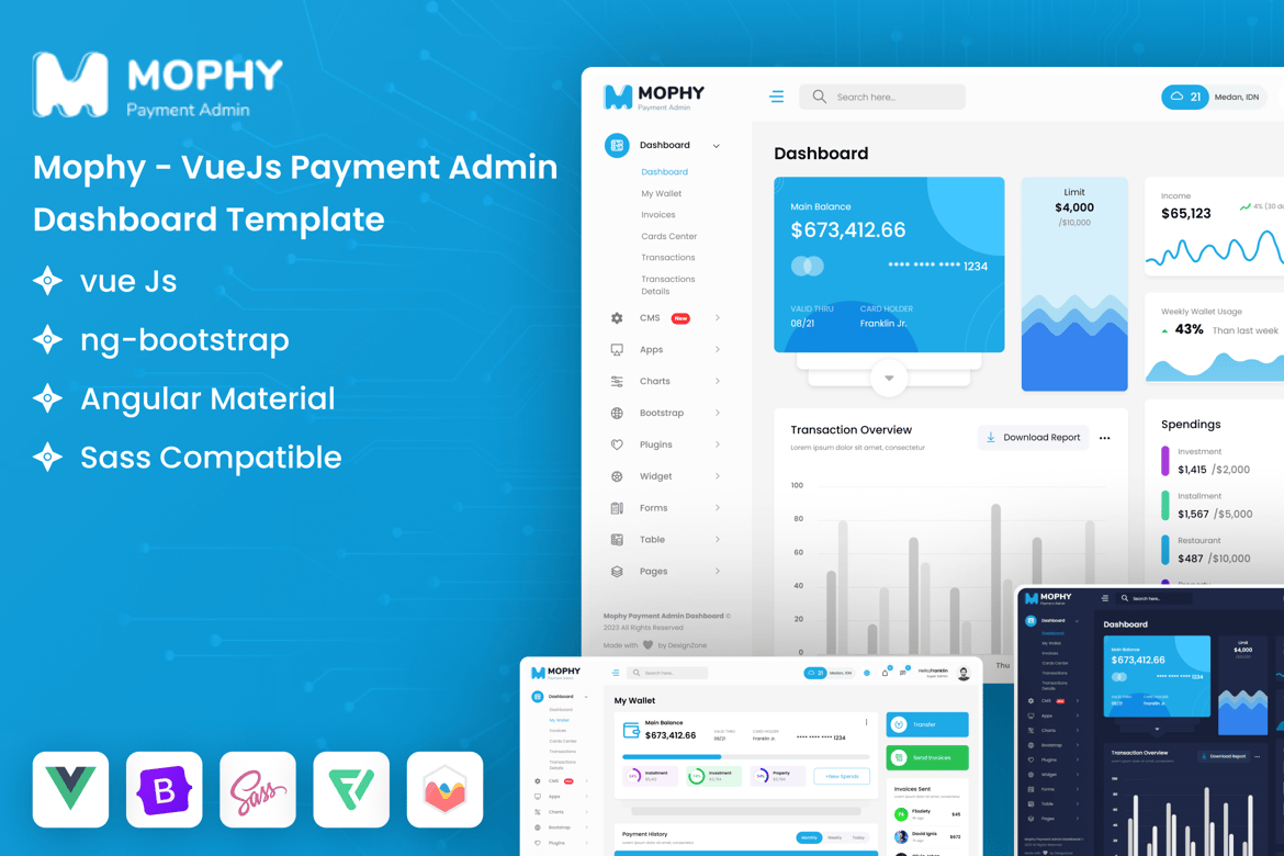 Template Dashboard Admin Pembayaran Vue.js yang Kuat dan Responsif