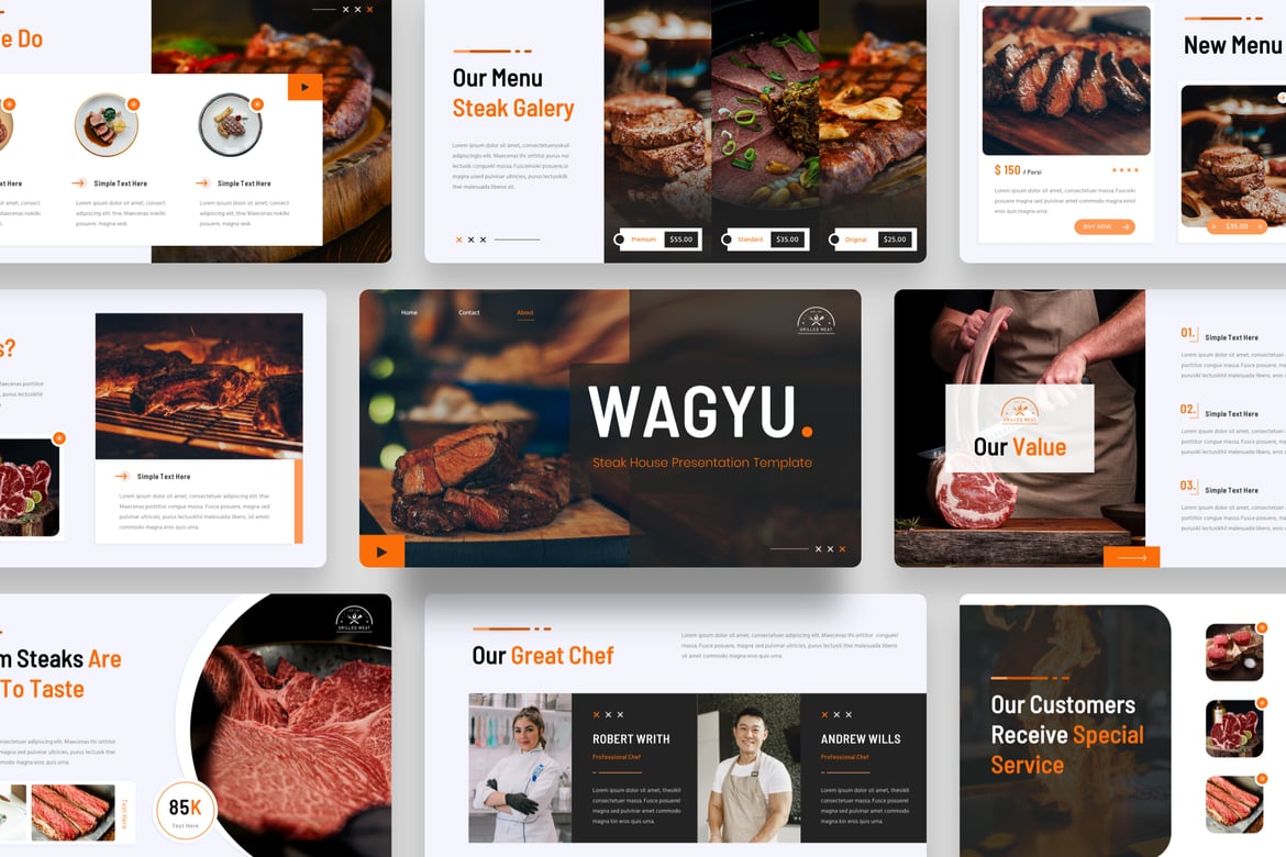 Template Presentasi PowerPoint Wagyu - Steak House yang Elegan