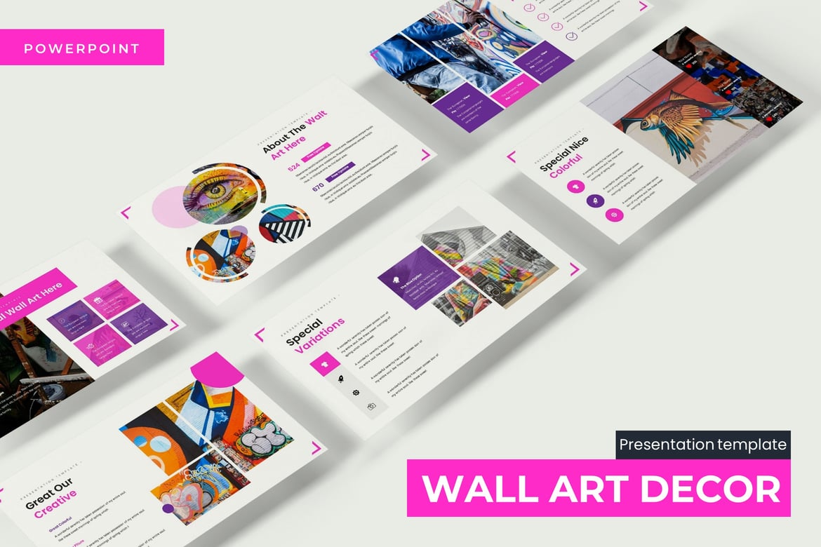 Template Presentasi PowerPoint Walt Art Decor - 5 Variasi Warna Menarik