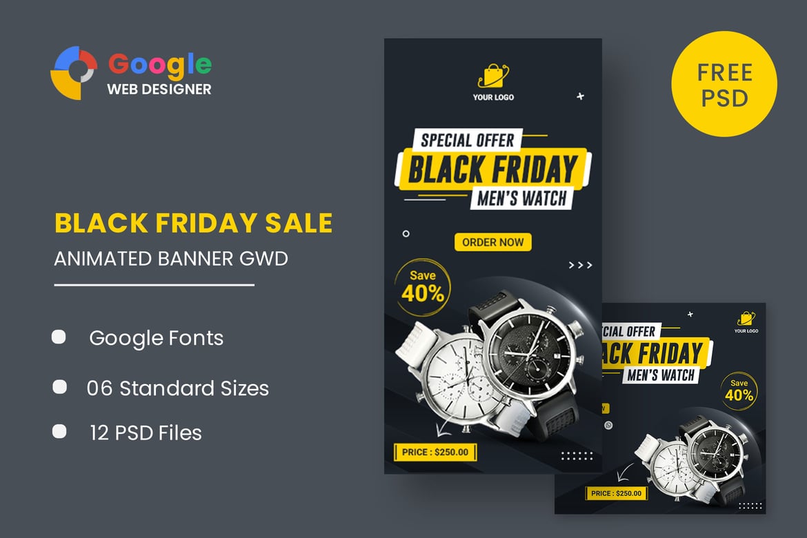 Set Banner Jam Tangan untuk Black Friday - Template HTML5 Menarik