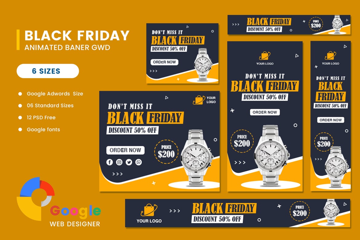 Diskon Jam Tangan: Template Banner HTML5 Black Friday yang Menarik
