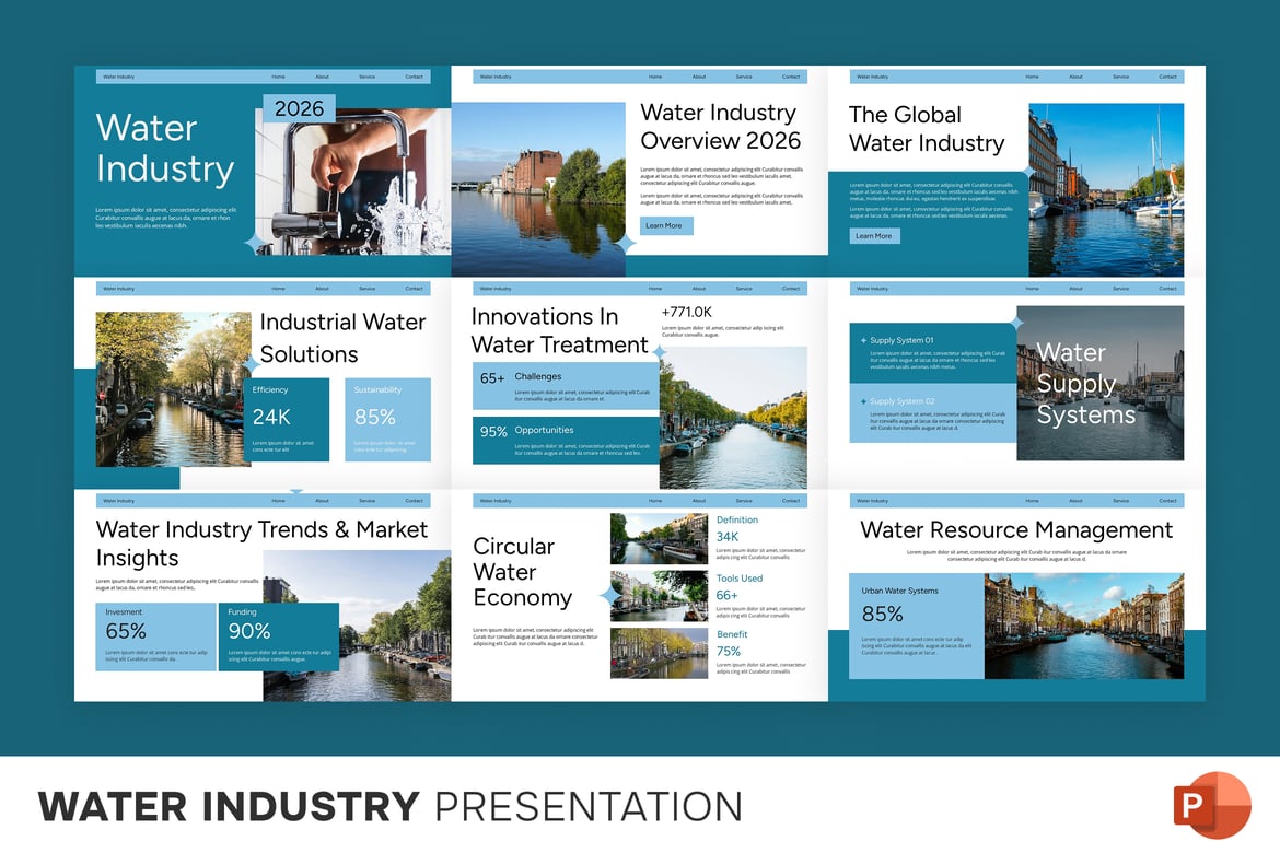 Template Presentasi PowerPoint untuk Industri Air yang Profesional