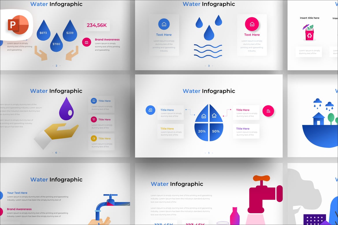 Template Presentasi PowerPoint Infografis Air yang Menarik