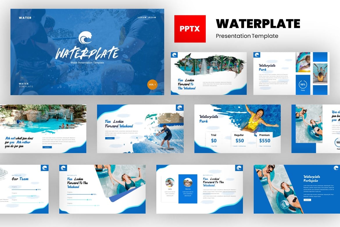 Template PowerPoint Waterplate - Solusi Presentasi Musim Panas yang Menarik