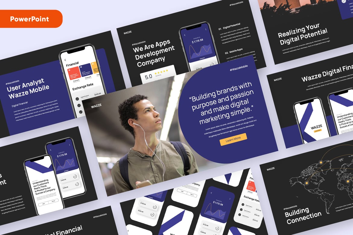 WAZZE - Template Presentasi PowerPoint untuk Pengembang Aplikasi Mobile