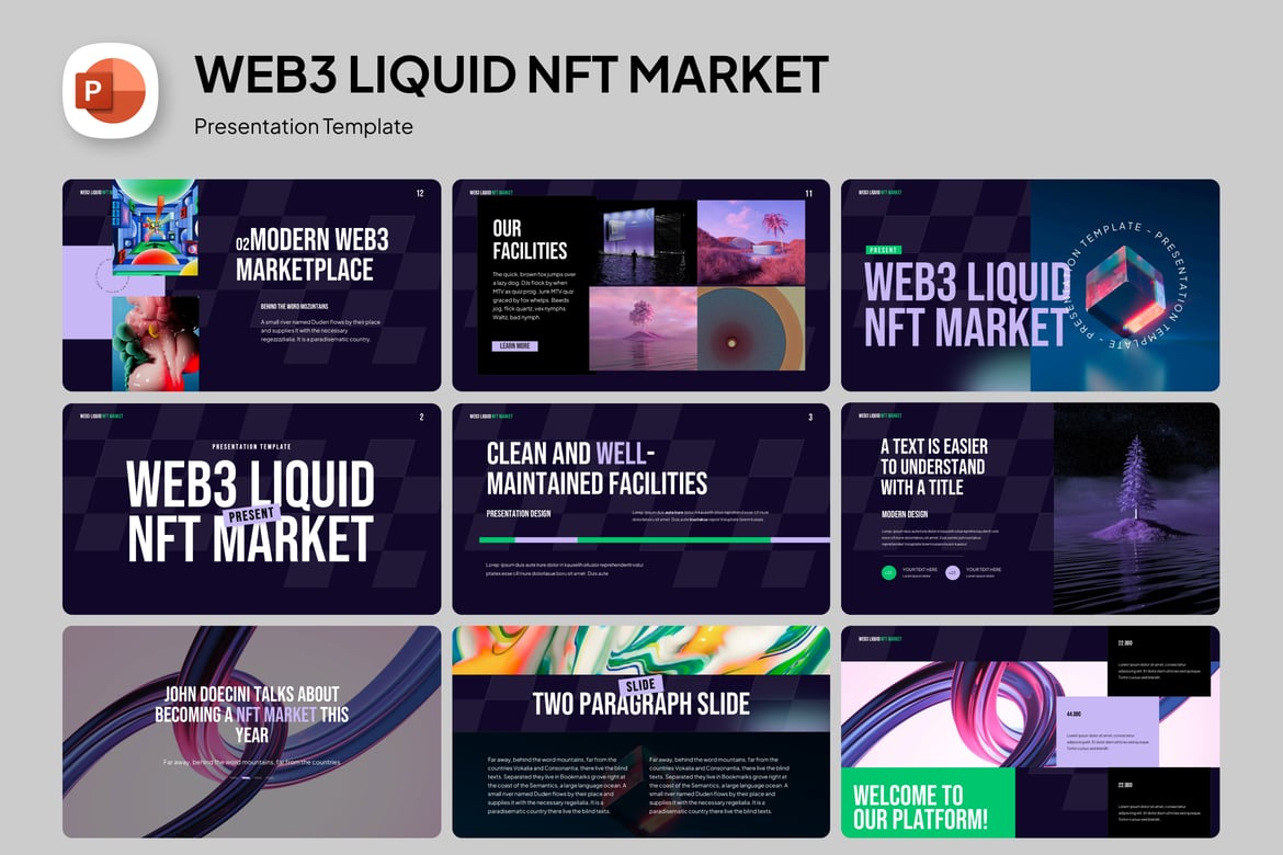 Template Presentasi WEB3 Liquid NFT Market yang Modern dan Menarik